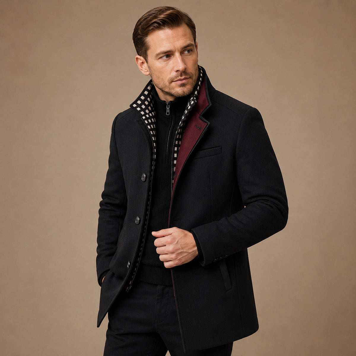 Men's Trench Coat | Stand Collar & Tailored Fit