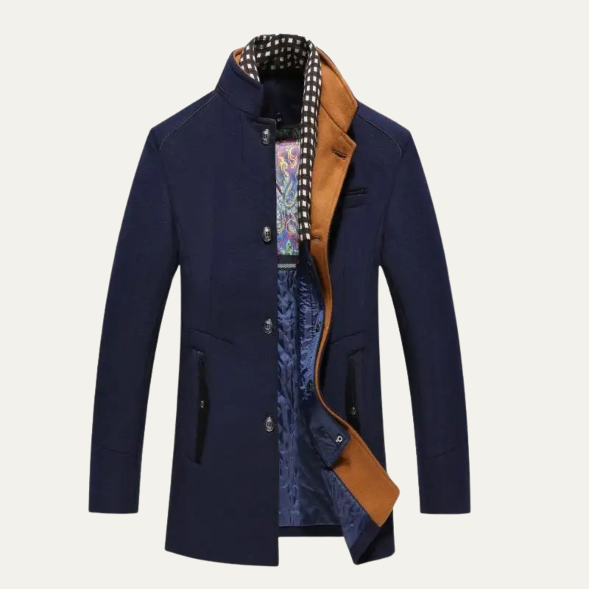 Men's Trench Coat | Stand Collar & Tailored Fit