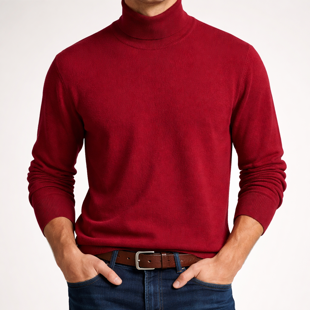 Men's Turtleneck Jumper Ribbed Cuffs Regular Fit Knit