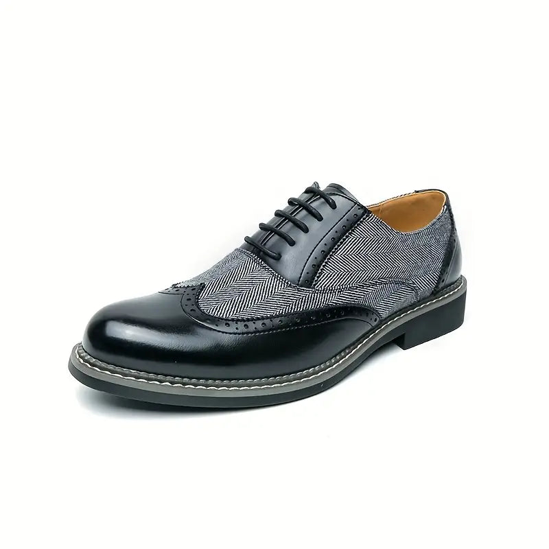 Men's Tweed Oxford Brogues – Stylish Wingtip Lace-Up Shoes for Formal Occasions