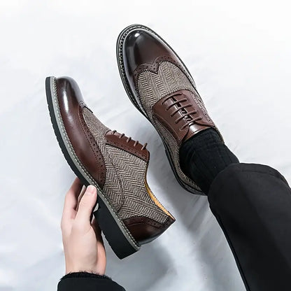 Men's Tweed Oxford Brogues – Stylish Wingtip Lace-Up Shoes for Formal Occasions