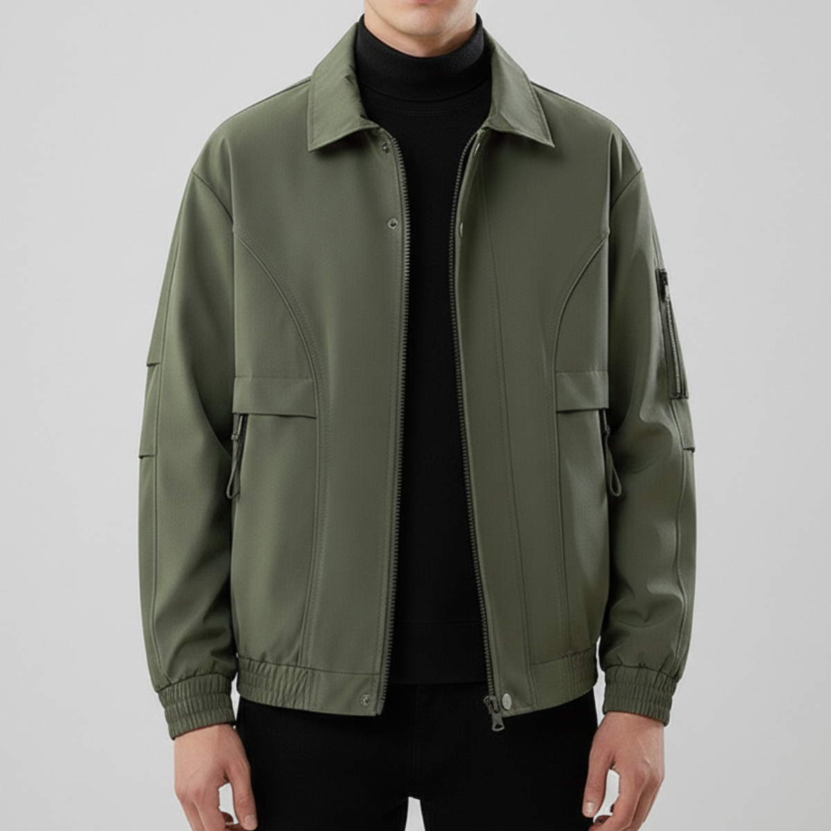 Men's Utility Jacket Rip Stop Weave Smooth Finish with Snap Closure