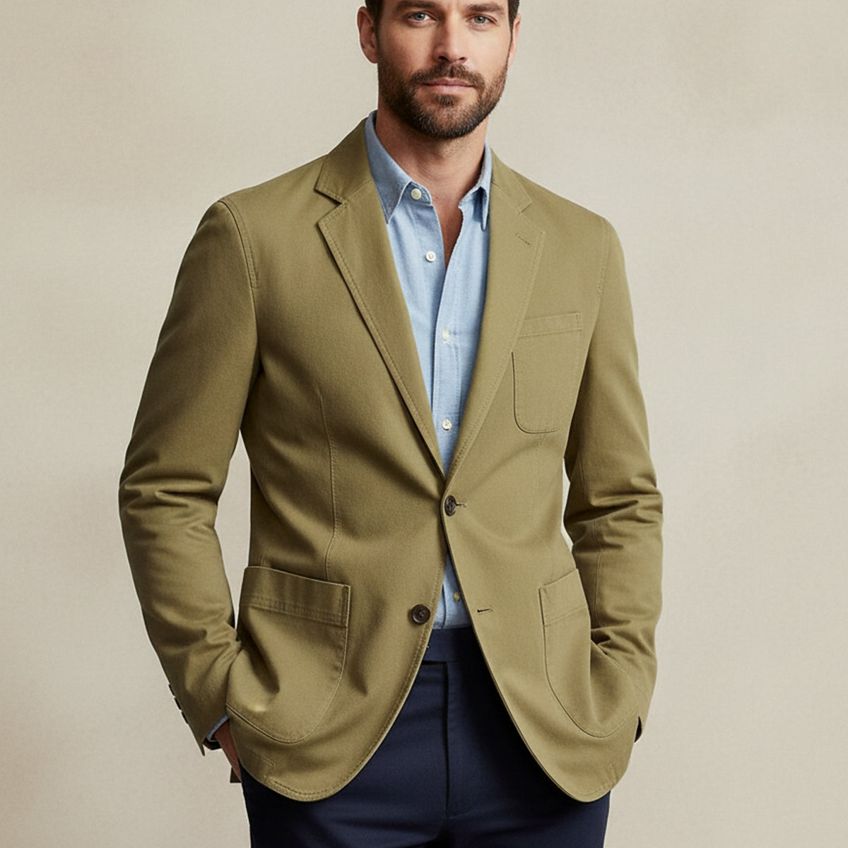 Men's Utility Jacket Slim Fit Button Front Pockets with Notch Collar