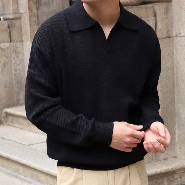Men's V-Neck Polo Sweater | Lightweight & Comfortable