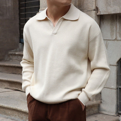 Men's V-Neck Polo Sweater | Lightweight & Comfortable