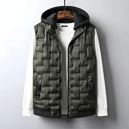 Men's Vest Lightweight Poly Fill Textured Shell Sleeveless with Hood