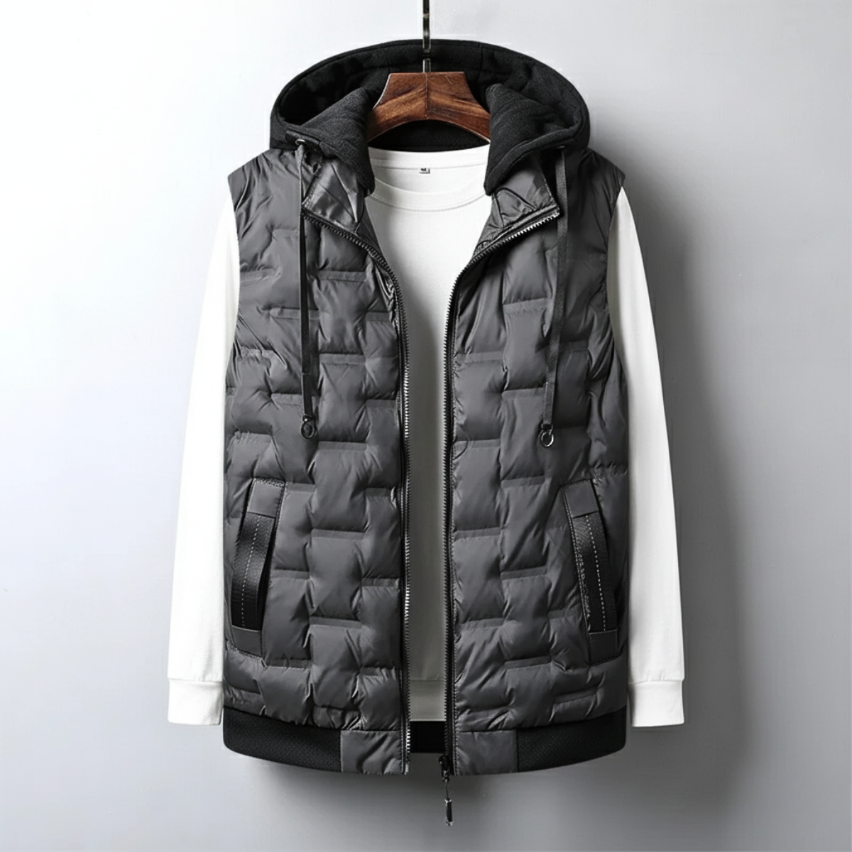 Men's Vest Lightweight Poly Fill Textured Shell Sleeveless with Hood