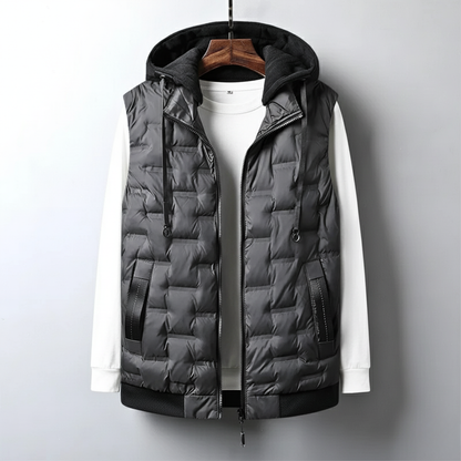 Men's Vest Lightweight Poly Fill Textured Shell Sleeveless with Hood