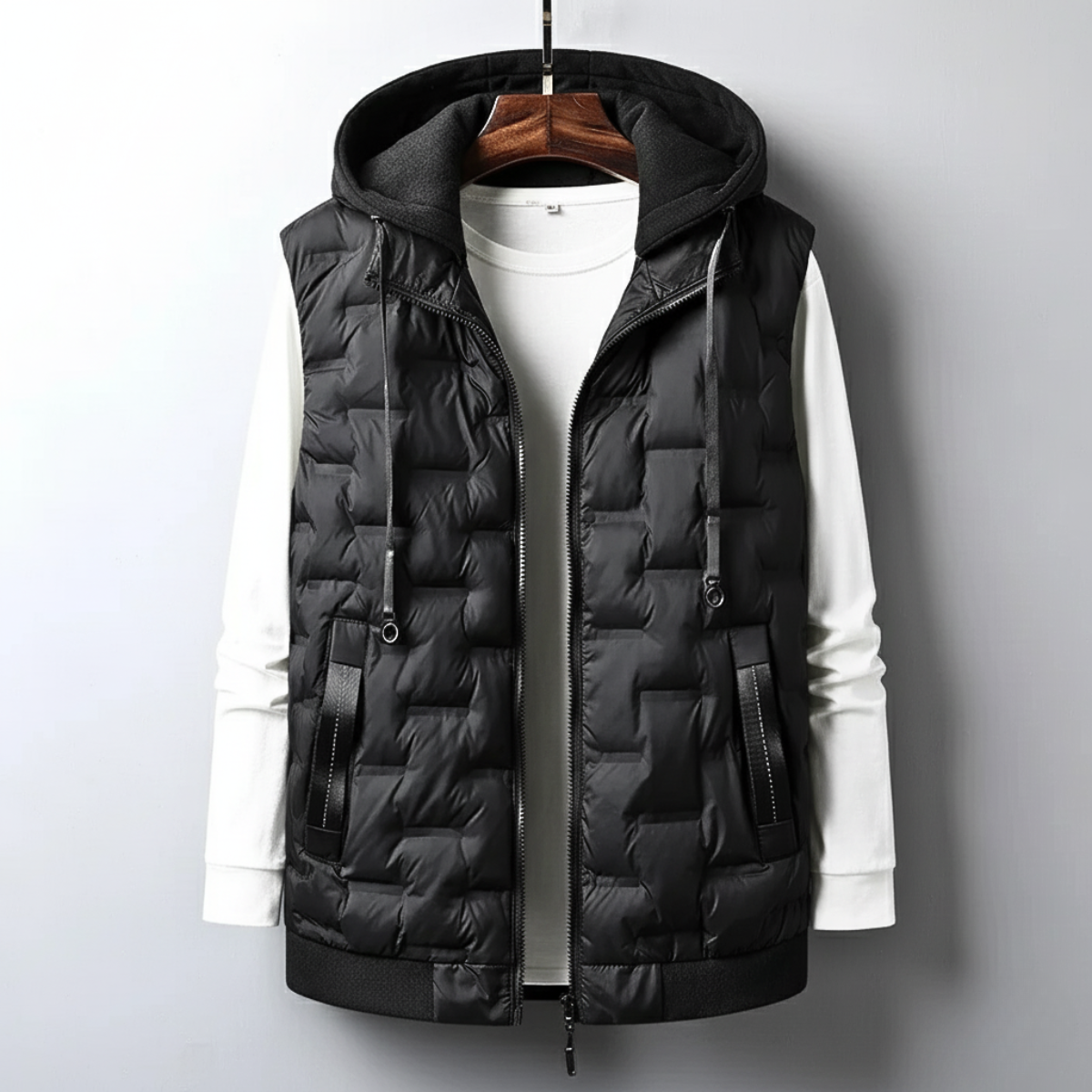 Men's Vest Lightweight Poly Fill Textured Shell Sleeveless with Hood