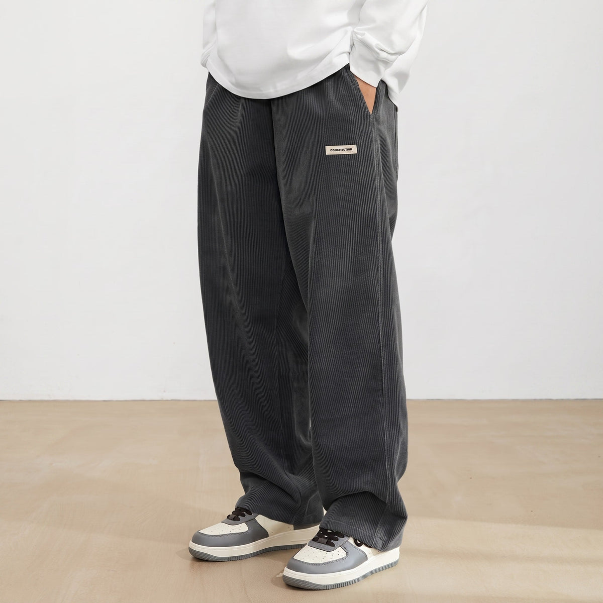 Men's Wide-Leg Trousers Elasticated Waist Comfort Fit
