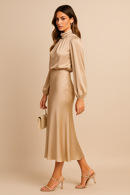 Midi Dress Women's | Elegant High Neck & Timeless Style