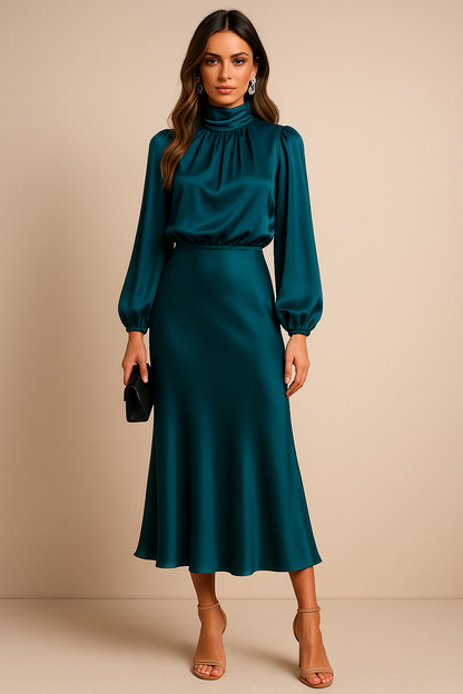 Midi Dress Women's | Elegant High Neck & Timeless Style