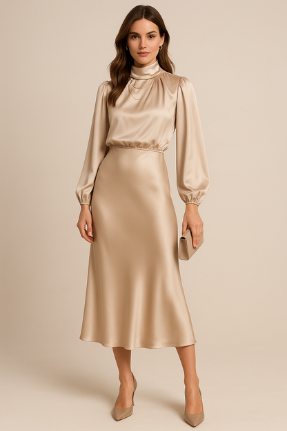 Midi Dress Women's | Elegant High Neck & Timeless Style