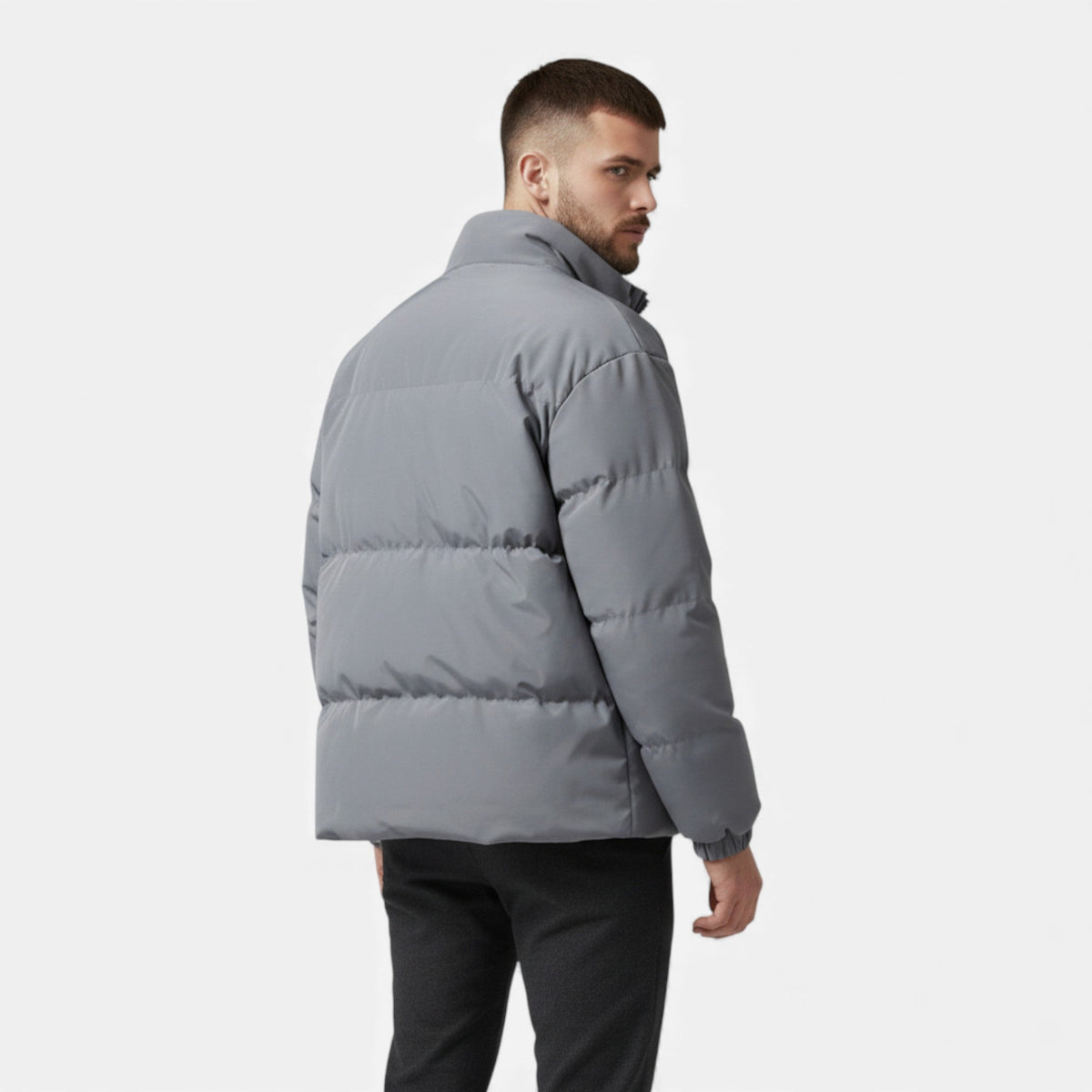 Men's Quilted Puffer Jacket Stand Collar Slim Fit Winter 6