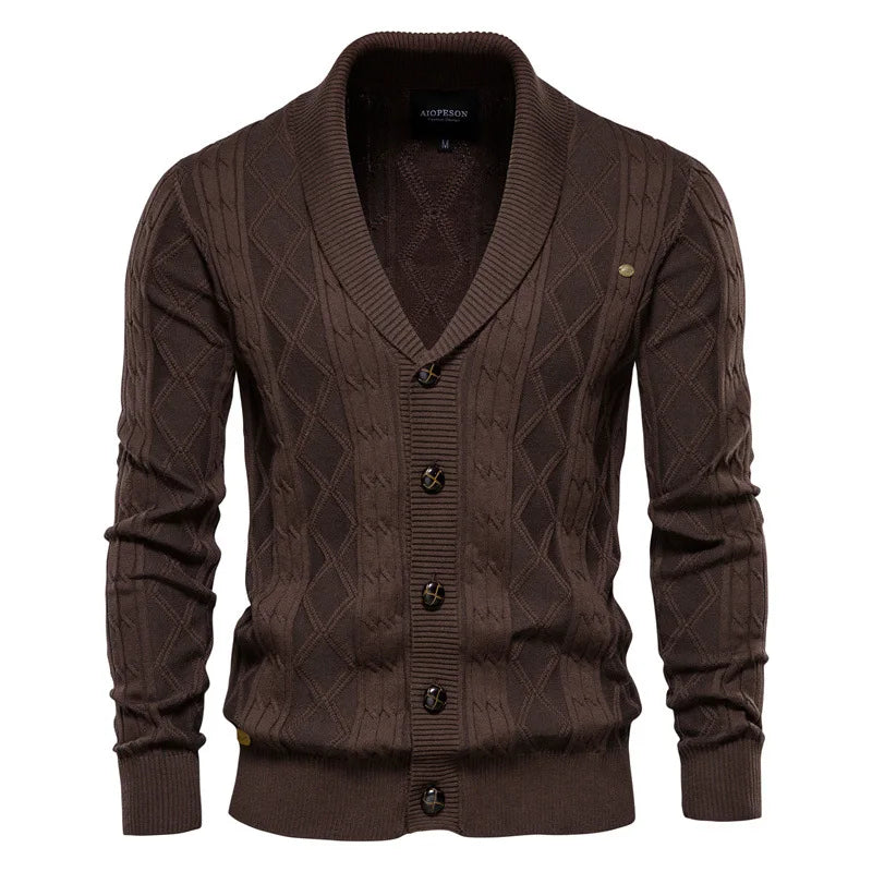 Men's Shawl Collar Cardigan Tailored Fit Cable Knit 4