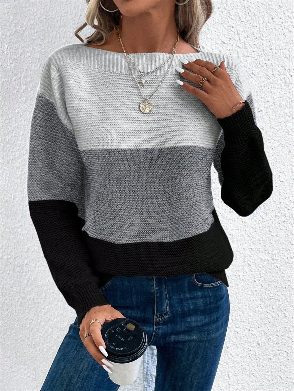 Women's Colour Block Knit Sweater Relaxed Fit Jumper 5