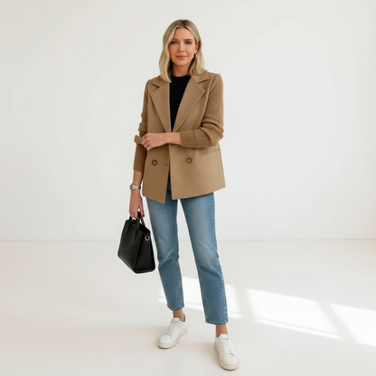 Women's Double-Breasted Blazer Tailored Fit Casual Jacket 2