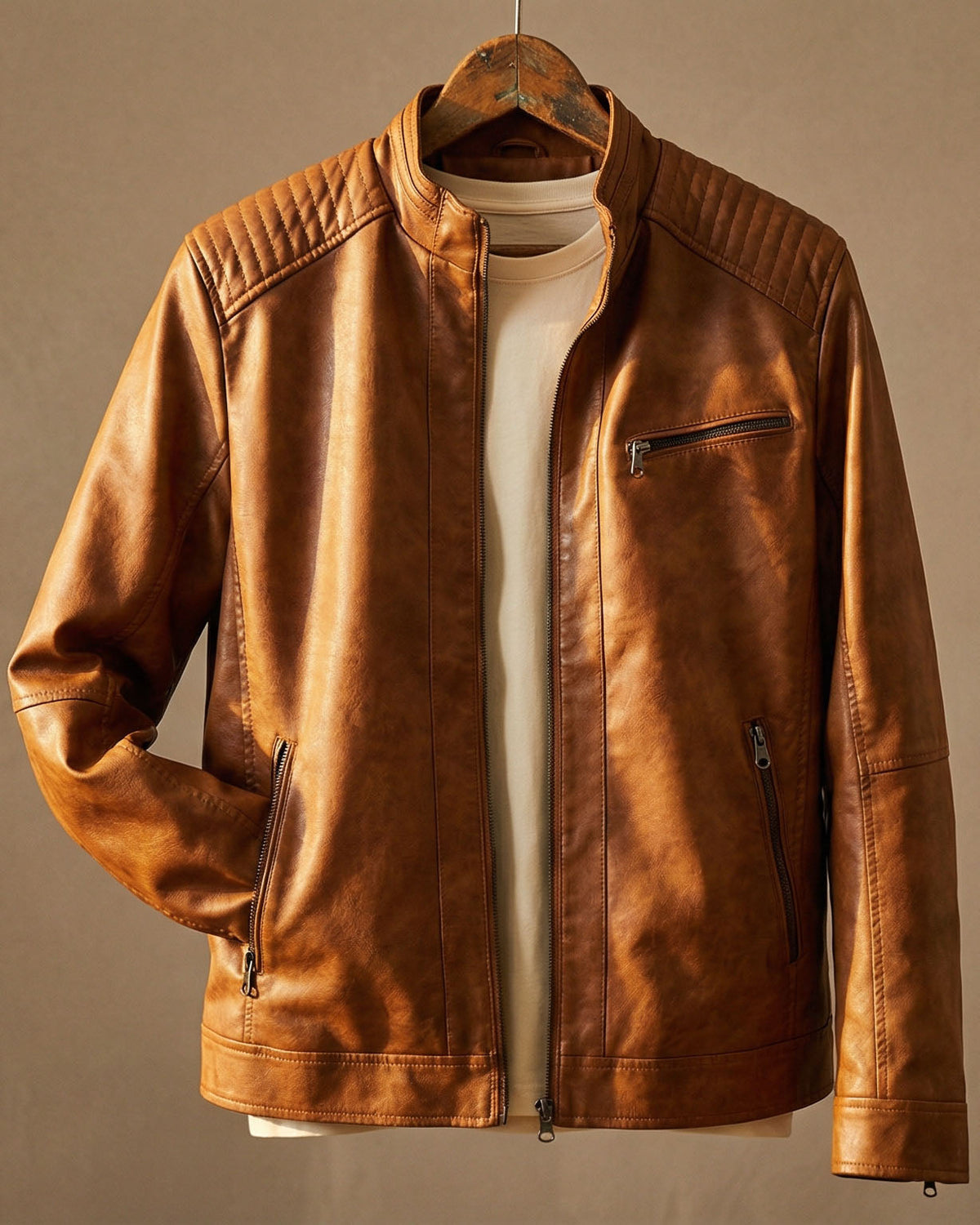 Men's Quilted Shoulder Jacket Structured Zip Pockets 1