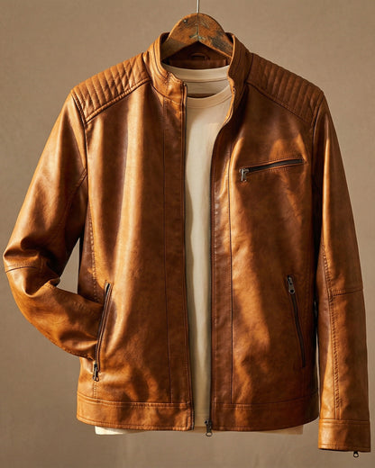 Men's Quilted Shoulder Jacket Structured Zip Pockets 1