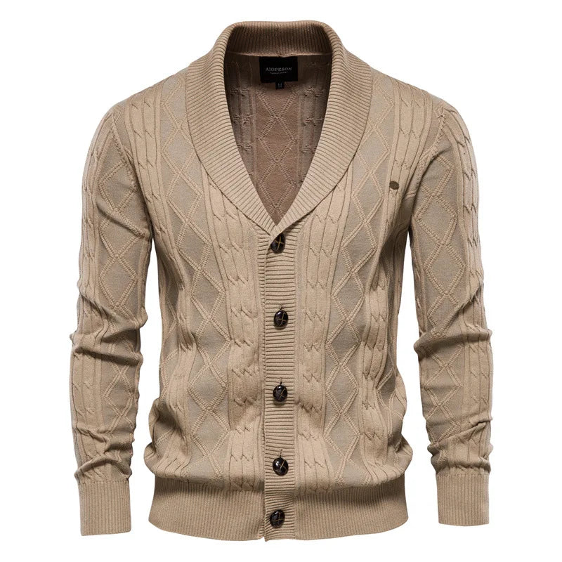 Men's Shawl Collar Cardigan Tailored Fit Cable Knit 6