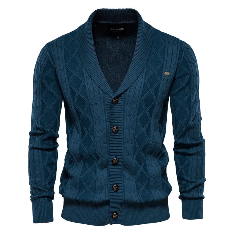 Men's Shawl Collar Cardigan Tailored Fit Cable Knit 3