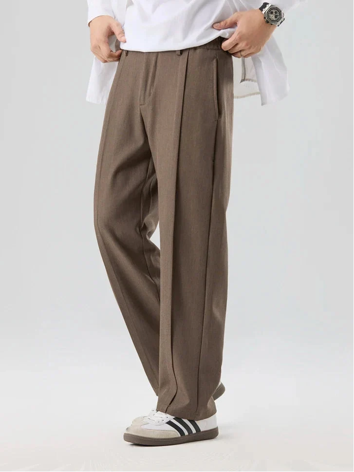 Men's Pleated Pants Straight Leg Elastic Waistband Loose Fit 8