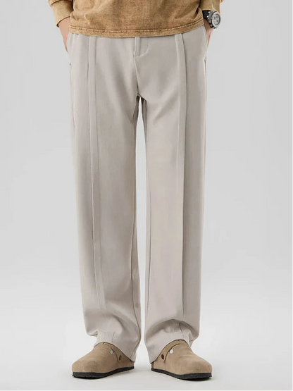Men's Pleated Pants Straight Leg Elastic Waistband Loose Fit 5