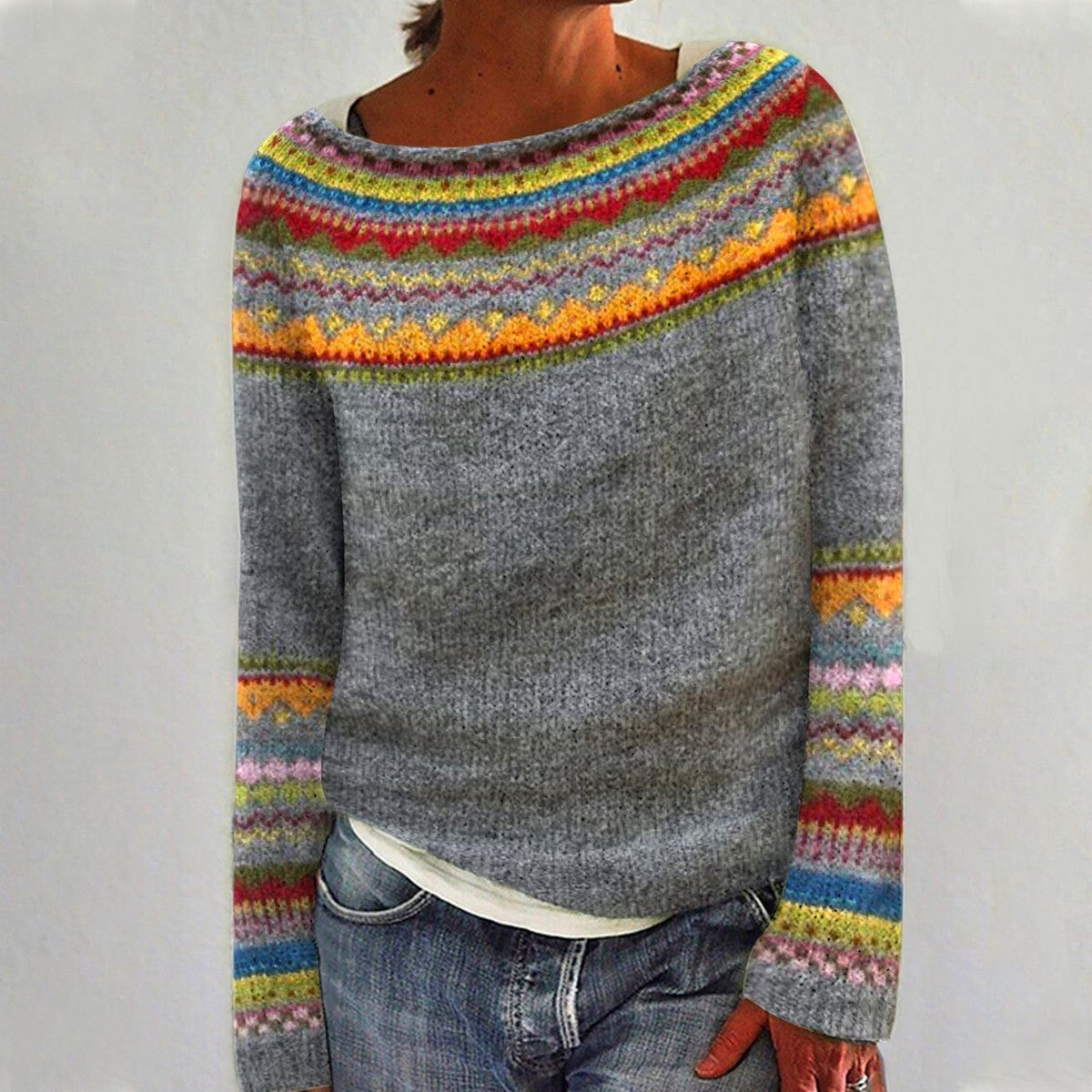 Women's Crew Neck Knit Sweater Long Sleeve Pullover 2