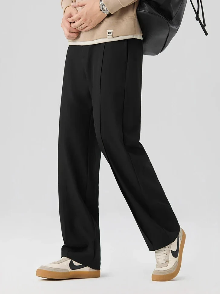 Men's Pleated Pants Straight Leg Elastic Waistband Loose Fit 3
