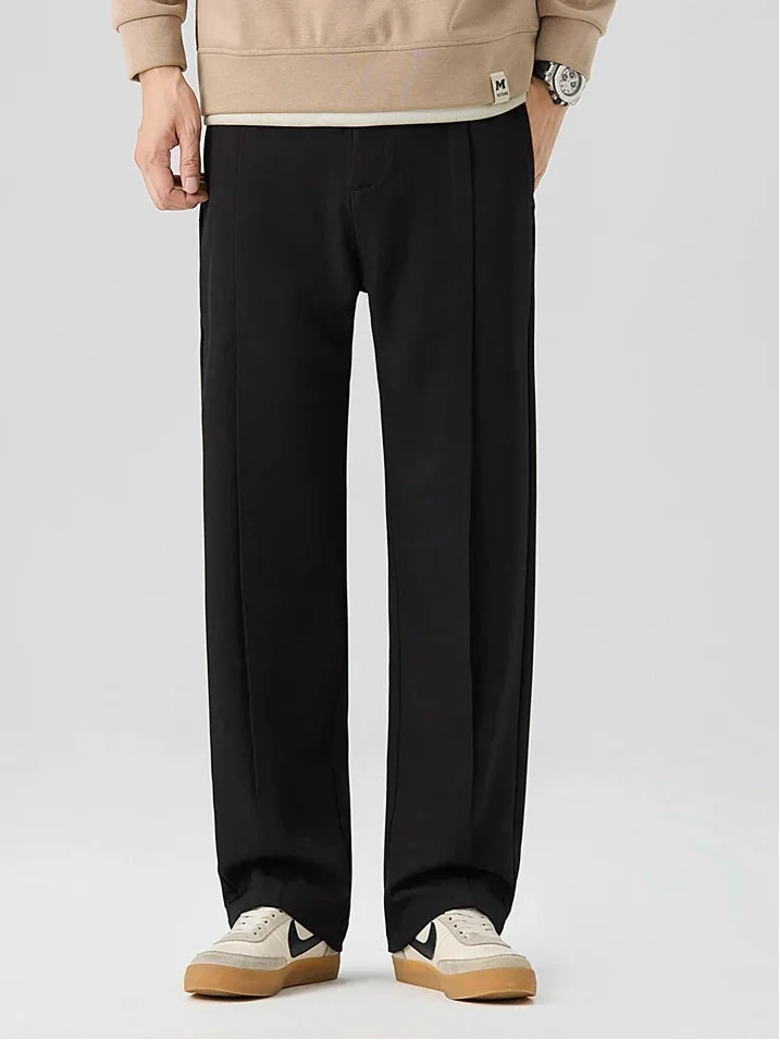 Men's Pleated Pants Straight Leg Elastic Waistband Loose Fit 7