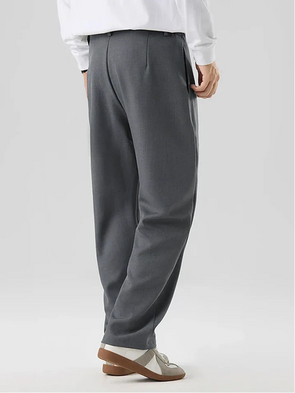 Men's Pleated Pants Straight Leg Elastic Waistband Loose Fit 2