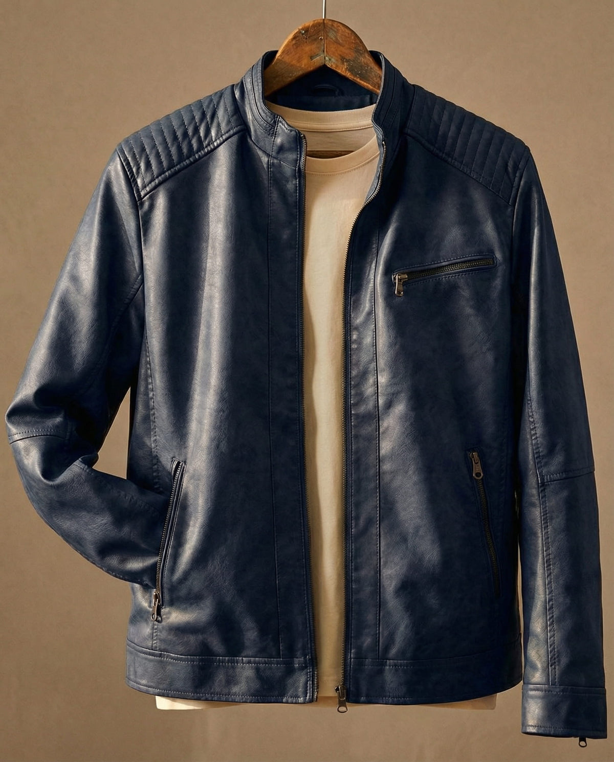 Men's Quilted Shoulder Jacket Structured Zip Pockets 4
