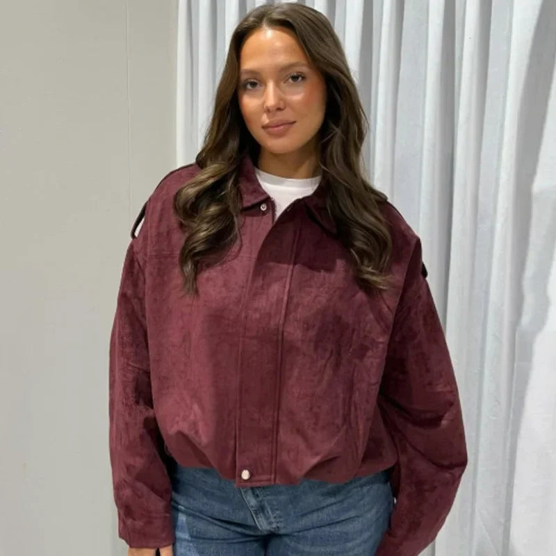 Women's Oversized Cropped Bomber Jacket Zip-Up Design 3