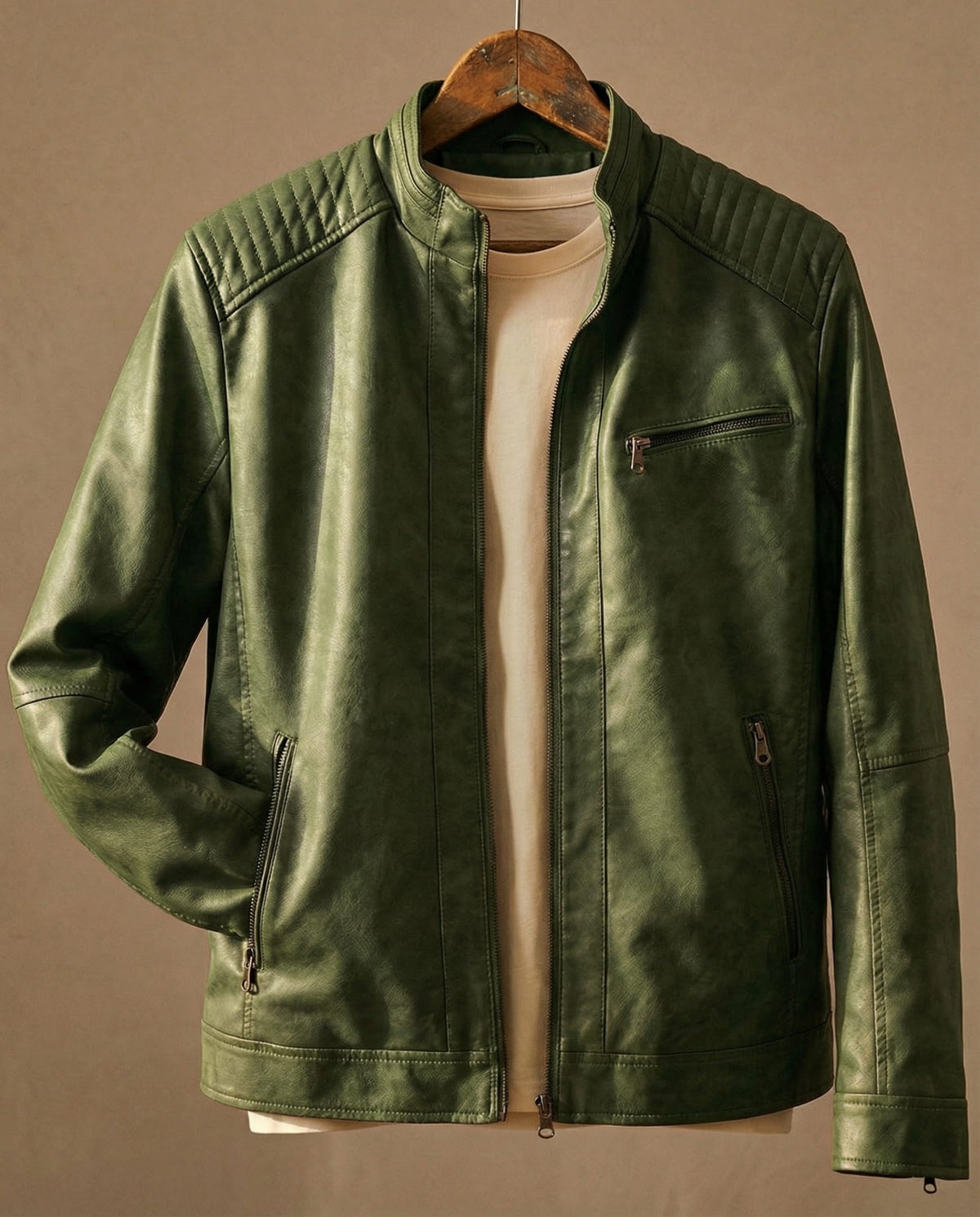 Men's Quilted Shoulder Jacket Structured Zip Pockets 2