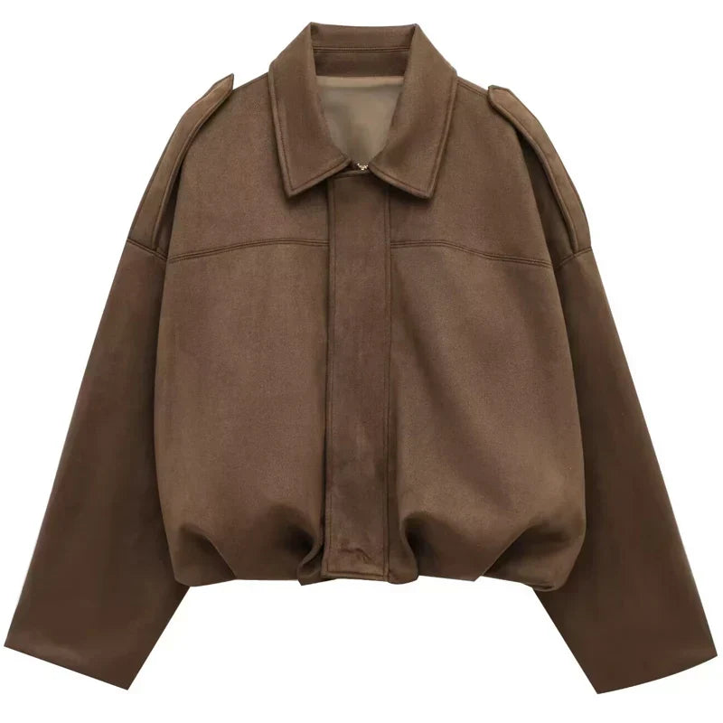 Women's Oversized Cropped Bomber Jacket Zip-Up Design 8