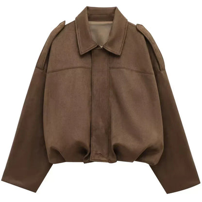 Women's Oversized Cropped Bomber Jacket Zip-Up Design 8