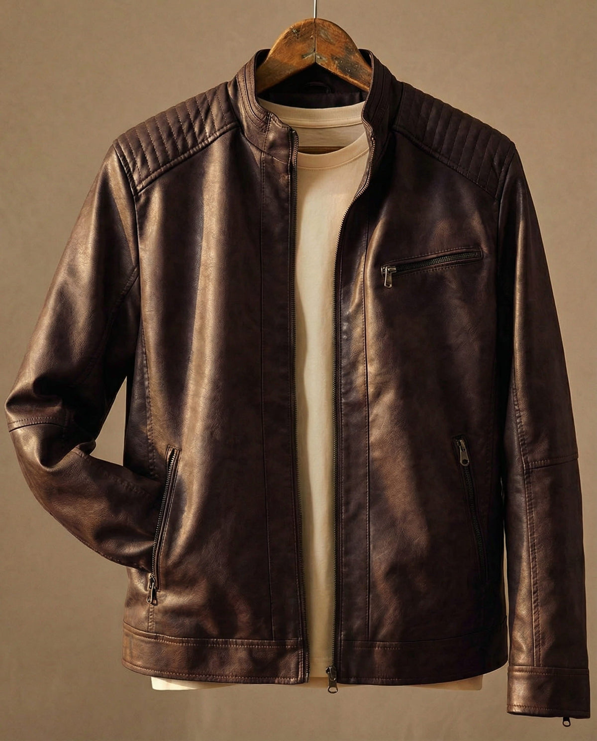 Men's Quilted Shoulder Jacket Structured Zip Pockets 3