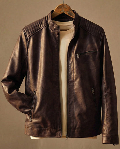 Men's Quilted Shoulder Jacket Structured Zip Pockets 3