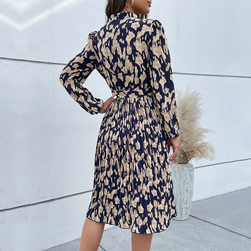 Women's A-Line Dress | Tie Belt & Long Sleeves