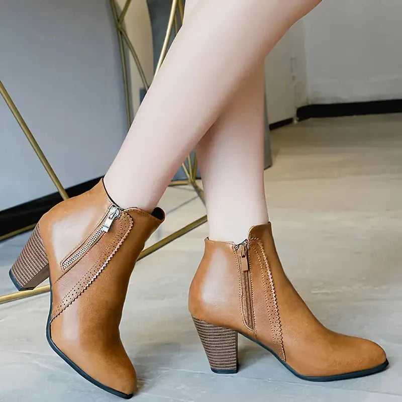 Women's Ankle Boots | Block Heel & Side Zip