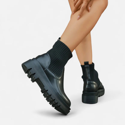 Women's Ankle Boots Block Heel Slip On Sleek Minimalist with Stitching