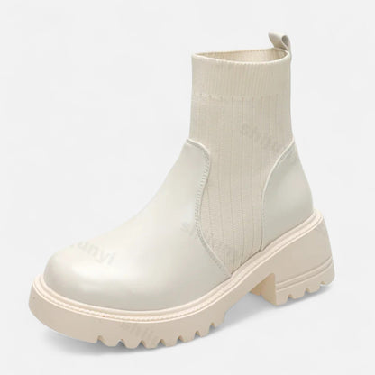 Women's Ankle Boots Block Heel Slip On Sleek Minimalist with Stitching