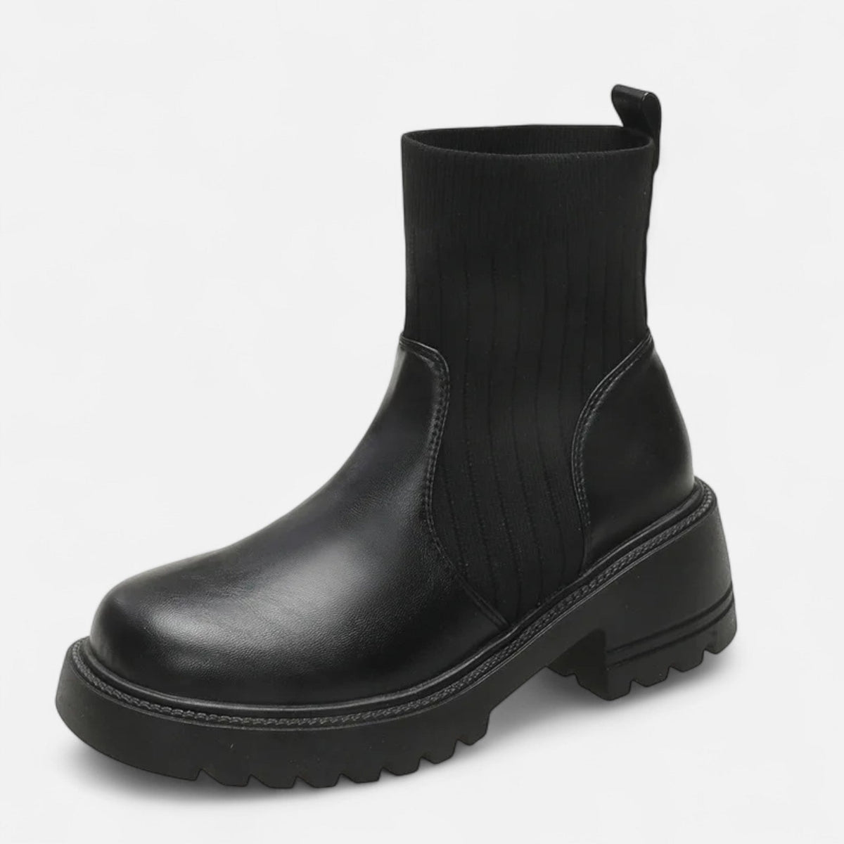 Women's Ankle Boots Block Heel Slip On Sleek Minimalist with Stitching