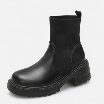Women's Ankle Boots Block Heel Slip On Sleek Minimalist with Stitching