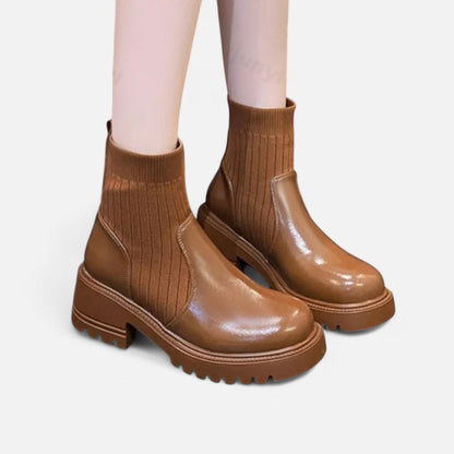 Women's Ankle Boots Block Heel Slip On Sleek Minimalist with Stitching