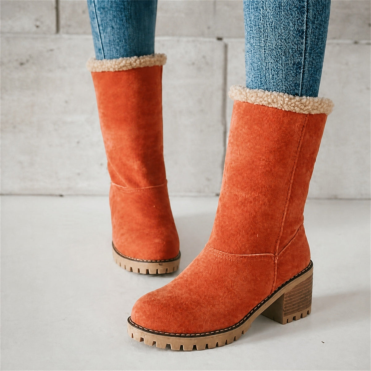 Women's Ankle Boots Block Heel Trim Pull-On Grip Sole