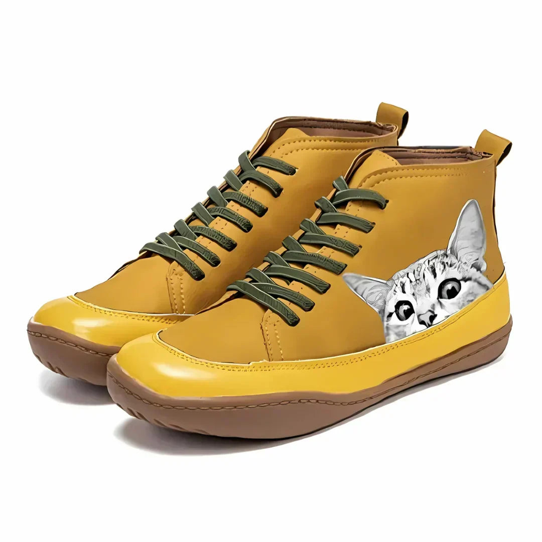 Women's Ankle Boots Cat Print Warm Lined Cushioned with Ergonomic Fit