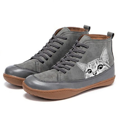 Women's Ankle Boots Cat Print Warm Lined Cushioned with Ergonomic Fit