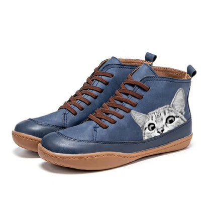 Women's Ankle Boots Cat Print Warm Lined Cushioned with Ergonomic Fit