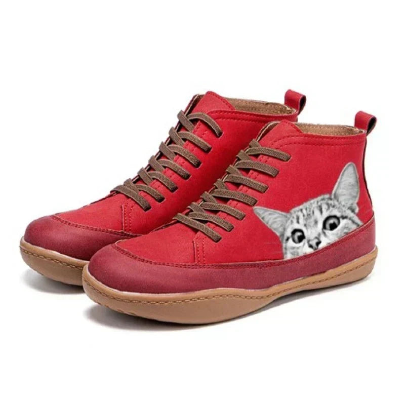 Women's Ankle Boots Cat Print Warm Lined Cushioned with Ergonomic Fit